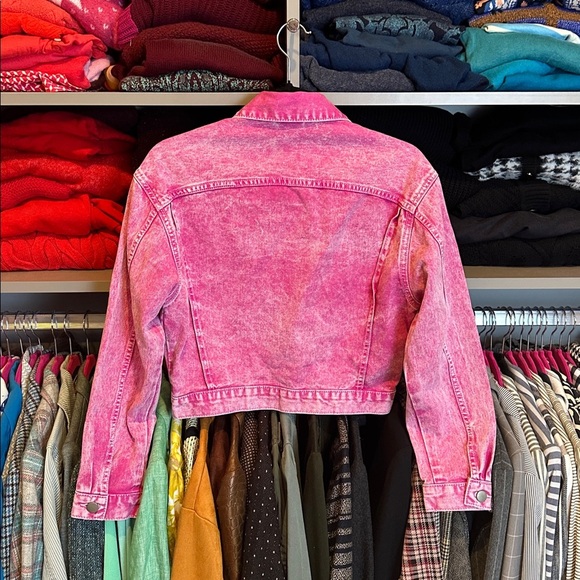 Asos pink acid wash long sleeve front button 2 pocket denim jacket size 0 - Picture 3 of 3